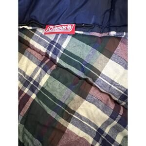 Coleman Adult Sleeping Bag with Green plaid interior 72 x 32” cotton flannel USA